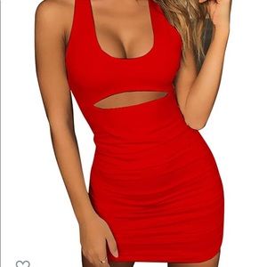 Bodycon Red Halter dress with Cutout